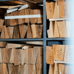 Shelf with various types of wood for violin making