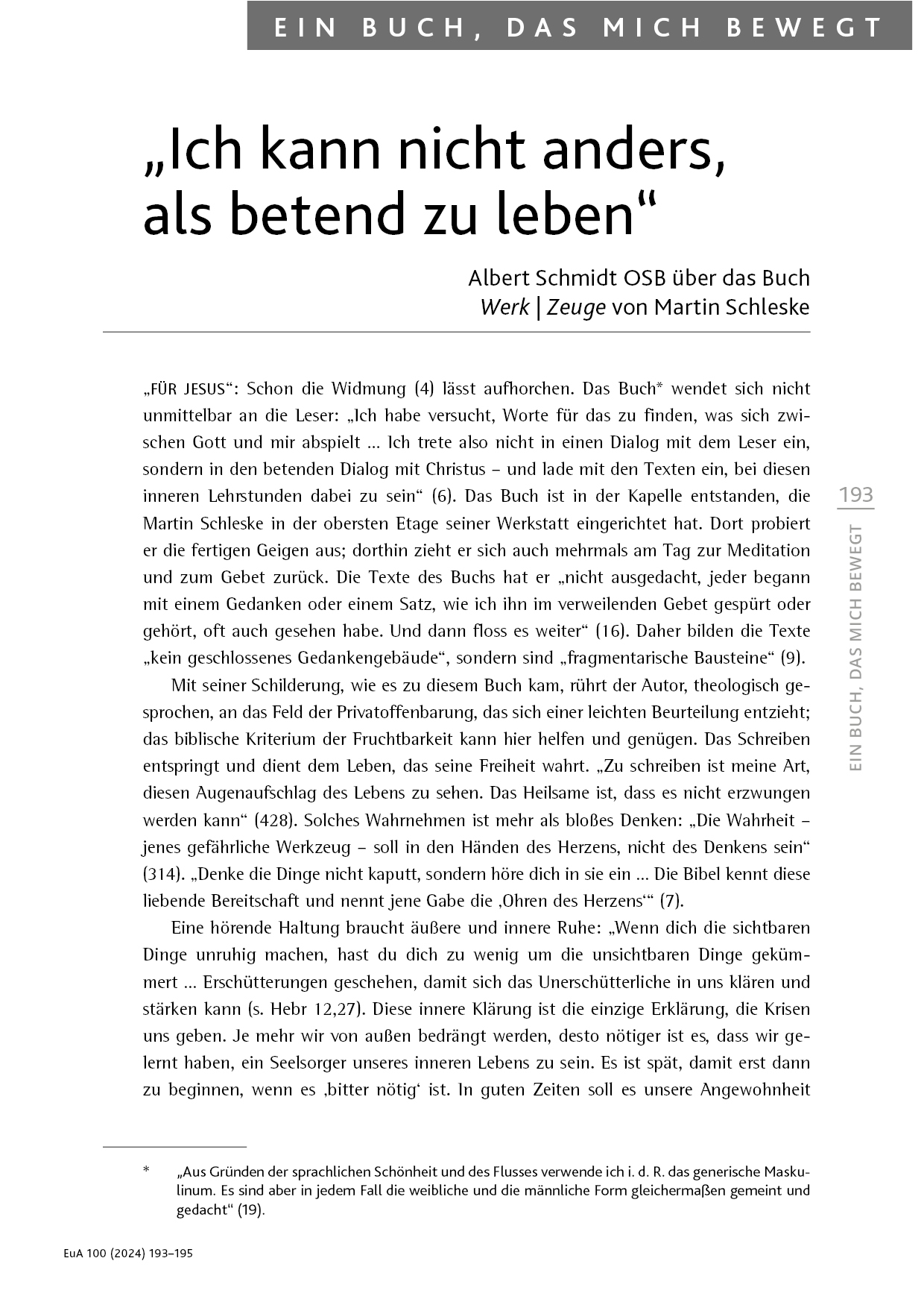 Erbe Und Auftrag 2024 02 193 195 Ein Buch Das Mich Bewegt