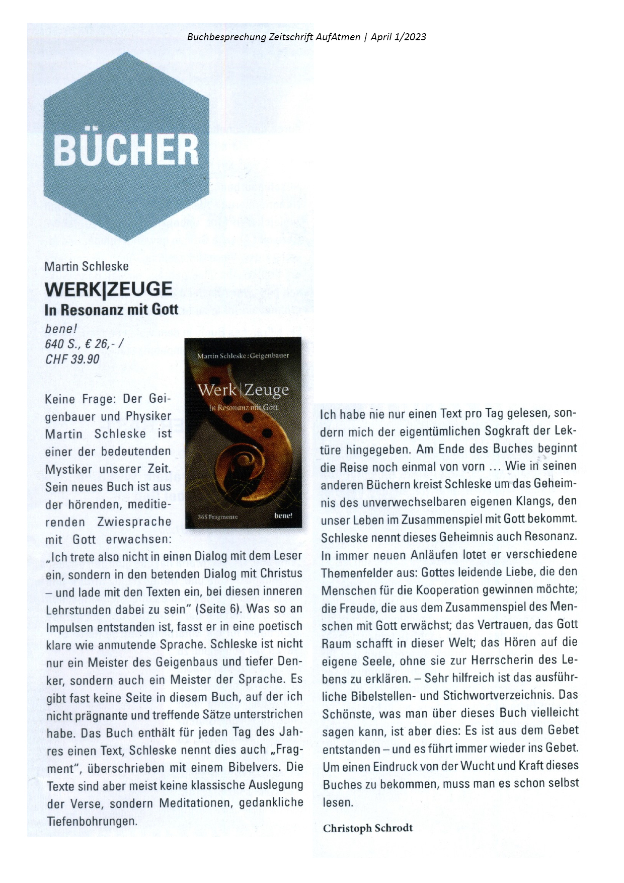 Zeitschrift Aufatmen Rezension Werkzeuge Schleske